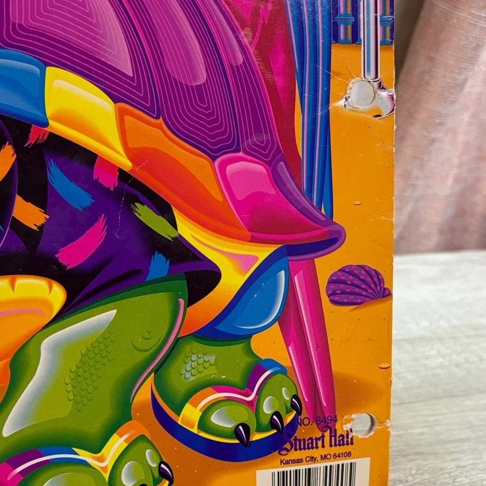 Vintage Lisa Frank Vibrant Turtle and Parrot